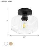 Sleek Industrial Drum Shade Semi Flush Light In Black With Clear/Amber Glass – Perfect For Foyer