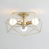 Sleek Industrial Iron Flushmount Ceiling Light: Fan Cage Semi Flush For Living Room 3 / Gold