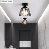 Sleek Iron Bowl Cage Semi Flush Light Fixture - Black/Gold Finish