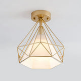 Sleek Iron Diamond Cage Semi Flush Ceiling Light Fixture – Ideal For Corridors And Simplicity -