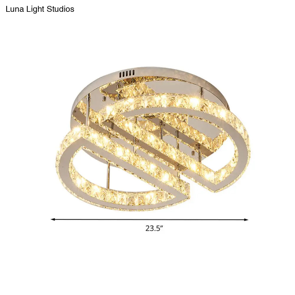 Sleek Led Crystal Semi Flush Mount Lighting For Bedroom With Warm/White/3 - Color Light - Silver