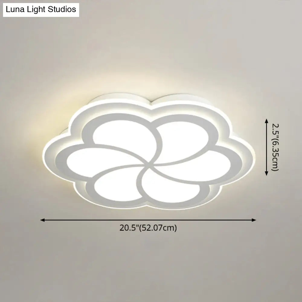 Sleek Led Flush Mount Light Fixture - White Petal Design With Acrylic Shade Close To Ceiling