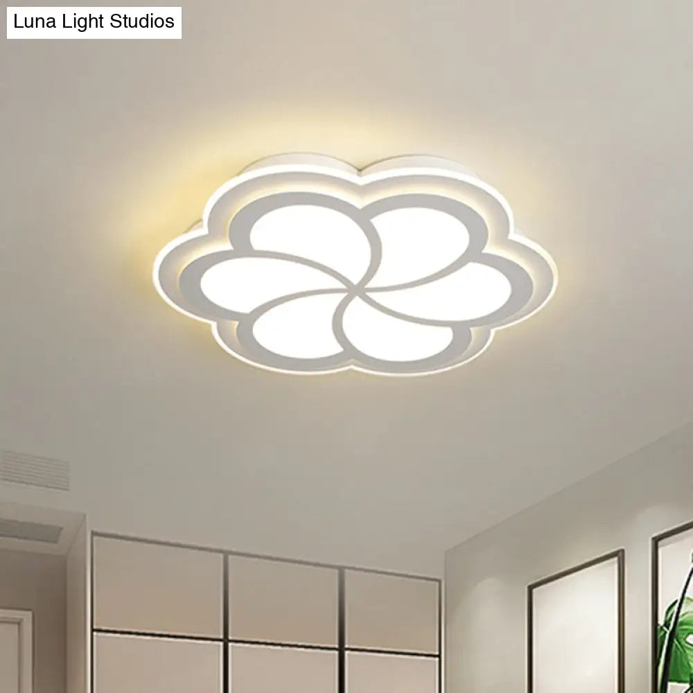 Sleek Led Flush Mount Light Fixture - White Petal Design With Acrylic Shade Close To Ceiling