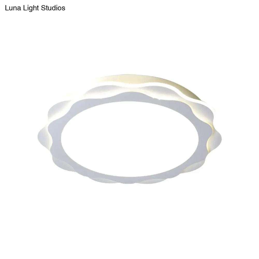 Sleek Led Flush Mount Light Fixture - White Petal Design With Acrylic Shade Close To Ceiling