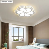 Sleek Led Flush Mount Light Fixture - White Petal Design With Acrylic Shade Close To Ceiling