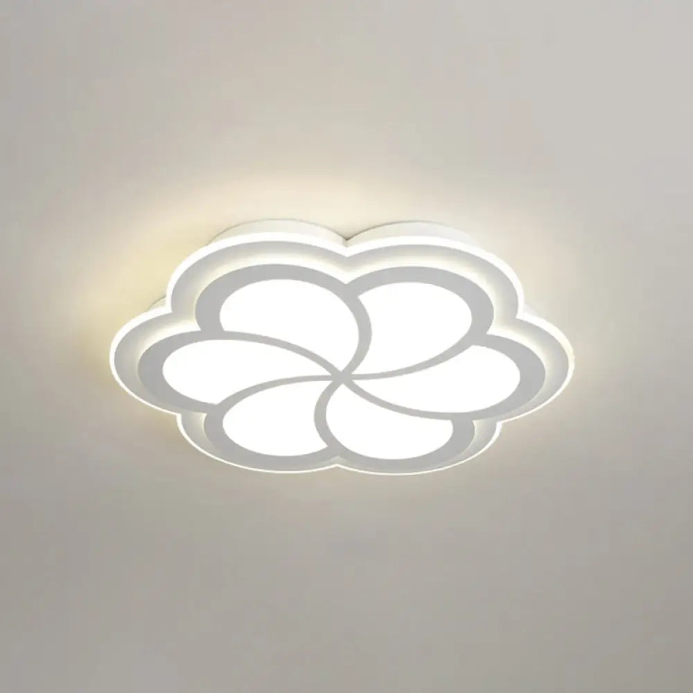 Sleek Led Flush Mount Light Fixture - White Petal Design With Acrylic Shade Close To Ceiling