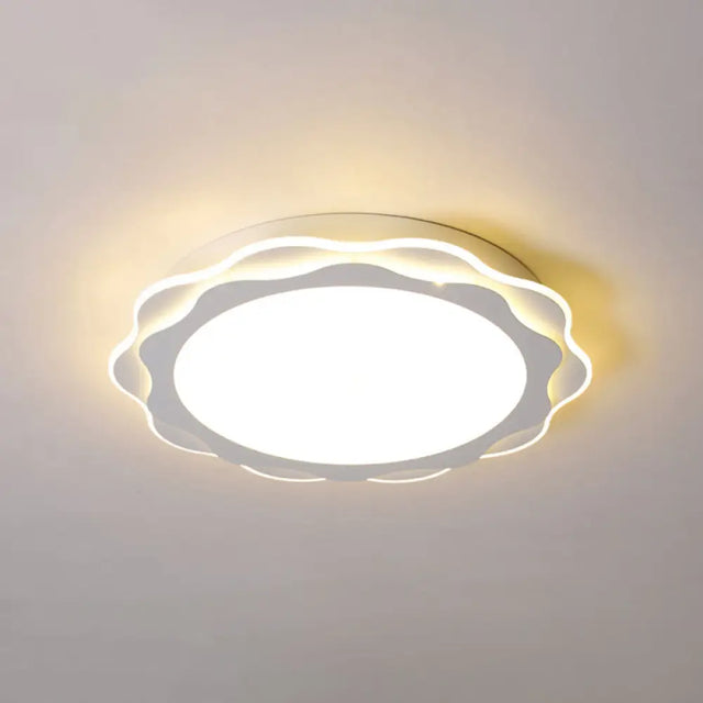 Sleek Led Flush Mount Light Fixture - White Petal Design With Acrylic Shade Close To Ceiling