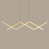 Sleek Led Island Light Fixture For Dining Room - Metal Line Art Hanging Gold / Warm Curved