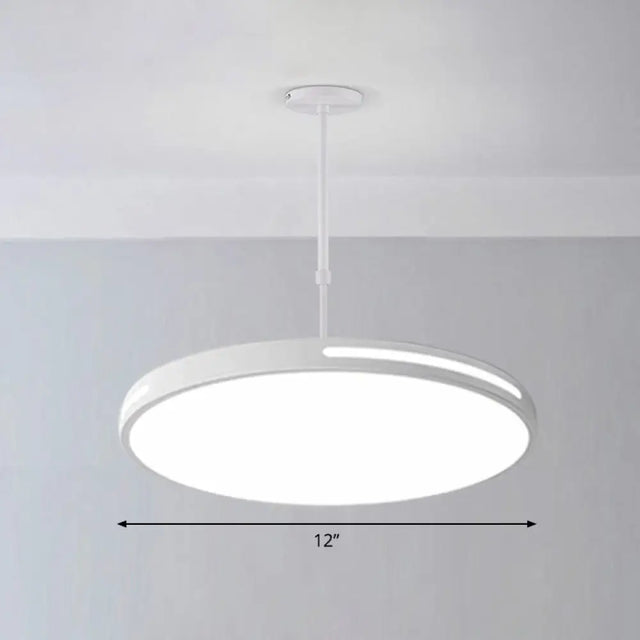 Sleek Led Pendant Chandelier - Circular Acrylic Meeting Room Light Fixture White / 12’