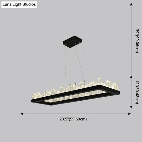 Sleek Led Ring Chandelier Crystal Pendant Light For Modern Living Rooms - Black