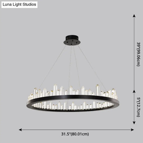 Sleek Led Ring Chandelier Crystal Pendant Light For Modern Living Rooms - Black