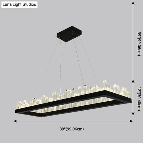 Sleek Led Ring Chandelier Crystal Pendant Light For Modern Living Rooms - Black