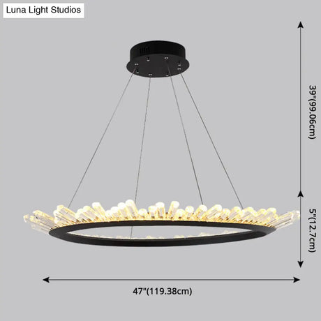 Sleek Led Ring Chandelier Crystal Pendant Light For Modern Living Rooms - Black