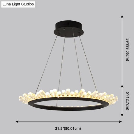 Sleek Led Ring Chandelier Crystal Pendant Light For Modern Living Rooms - Black