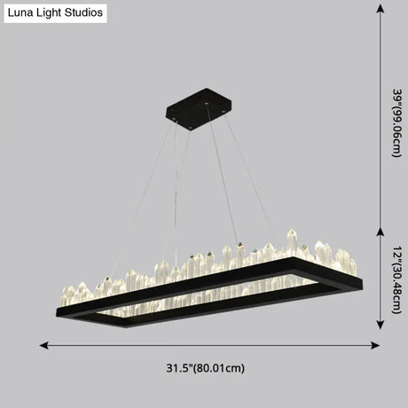 Sleek Led Ring Chandelier Crystal Pendant Light For Modern Living Rooms - Black
