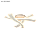 Sleek Led Semi Flush Mount Fixture With Stylish White Crossing Wave Design And Acrylic Shade