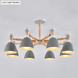 Sleek Macaron Bell Chandelier Metal Hanging Light With Wooden Rod Perfect Bedroom Lighting