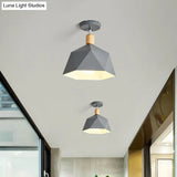 Sleek Macaron Rotating Ceiling Lamp With Wood Accent - Polygon Corridor Semi Flush Light Metallic 1