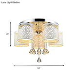 Sleek Metal Chrome Semi Flush Light: Modern Cylinder Design With Frosted Glass Shade & Crystal