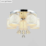 Sleek Metal Chrome Semi Flush Light: Modern Cylinder Design With Frosted Glass Shade & Crystal
