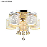 Sleek Metal Chrome Semi Flush Light: Modern Cylinder Design With Frosted Glass Shade & Crystal