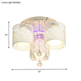 Sleek Metal Chrome Semi Flush Light: Modern Cylinder Design With Frosted Glass Shade & Crystal