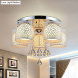 Sleek Metal Chrome Semi Flush Light: Modern Cylinder Design With Frosted Glass Shade & Crystal