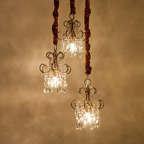 Sleek Metal Curvy Arm Pendant Light - Simplicity 3 Gold Heads Crystal Strands