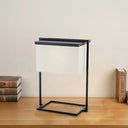 Sleek Metal Desk Lamp: Minimalist Rectangular Frame 1-Head Black & White Fabric Ideal For Night