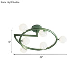Sleek Metal Halo Ring Semi Flush Lighting - 5 Led Lights In Green For Bedroom