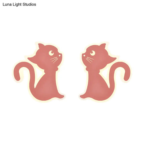Sleek Metal Kitten Wall Light - Vibrant Macaron Colors For Bedroom Or Kindergarten