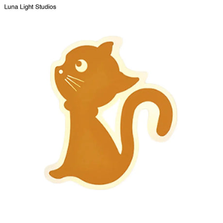 Sleek Metal Kitten Wall Light - Vibrant Macaron Colors For Bedroom Or Kindergarten