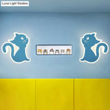 Sleek Metal Kitten Wall Light - Vibrant Macaron Colors For Bedroom Or Kindergarten