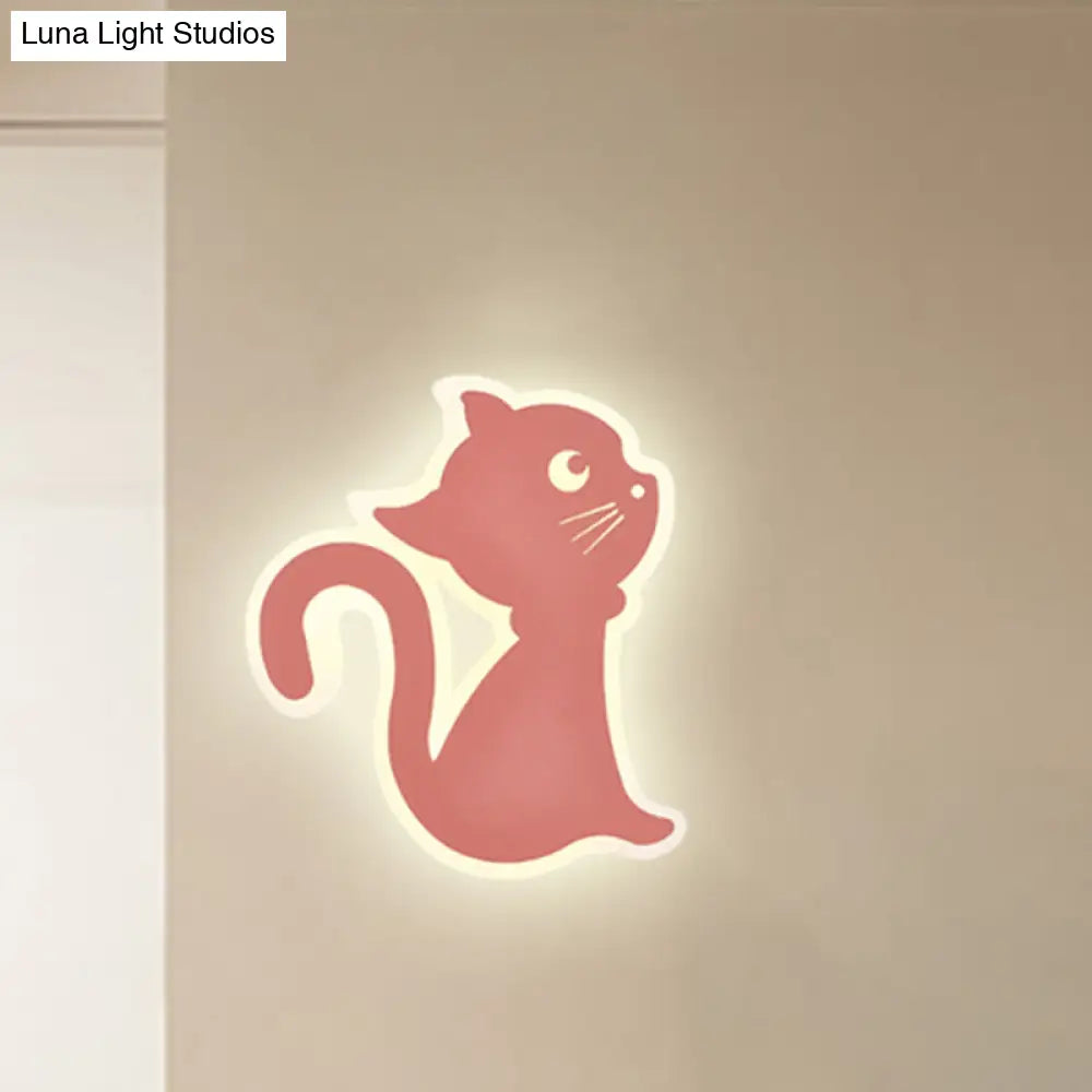 Sleek Metal Kitten Wall Light - Vibrant Macaron Colors For Bedroom Or Kindergarten