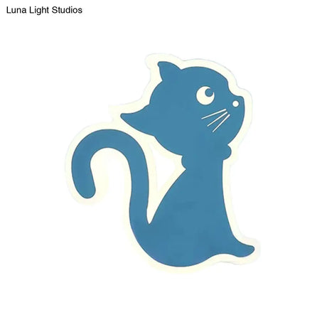 Sleek Metal Kitten Wall Light - Vibrant Macaron Colors For Bedroom Or Kindergarten