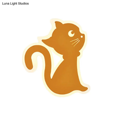 Sleek Metal Kitten Wall Light - Vibrant Macaron Colors For Bedroom Or Kindergarten