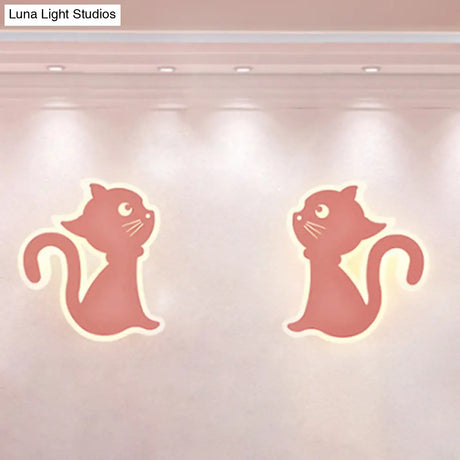 Sleek Metal Kitten Wall Light - Vibrant Macaron Colors For Bedroom Or Kindergarten