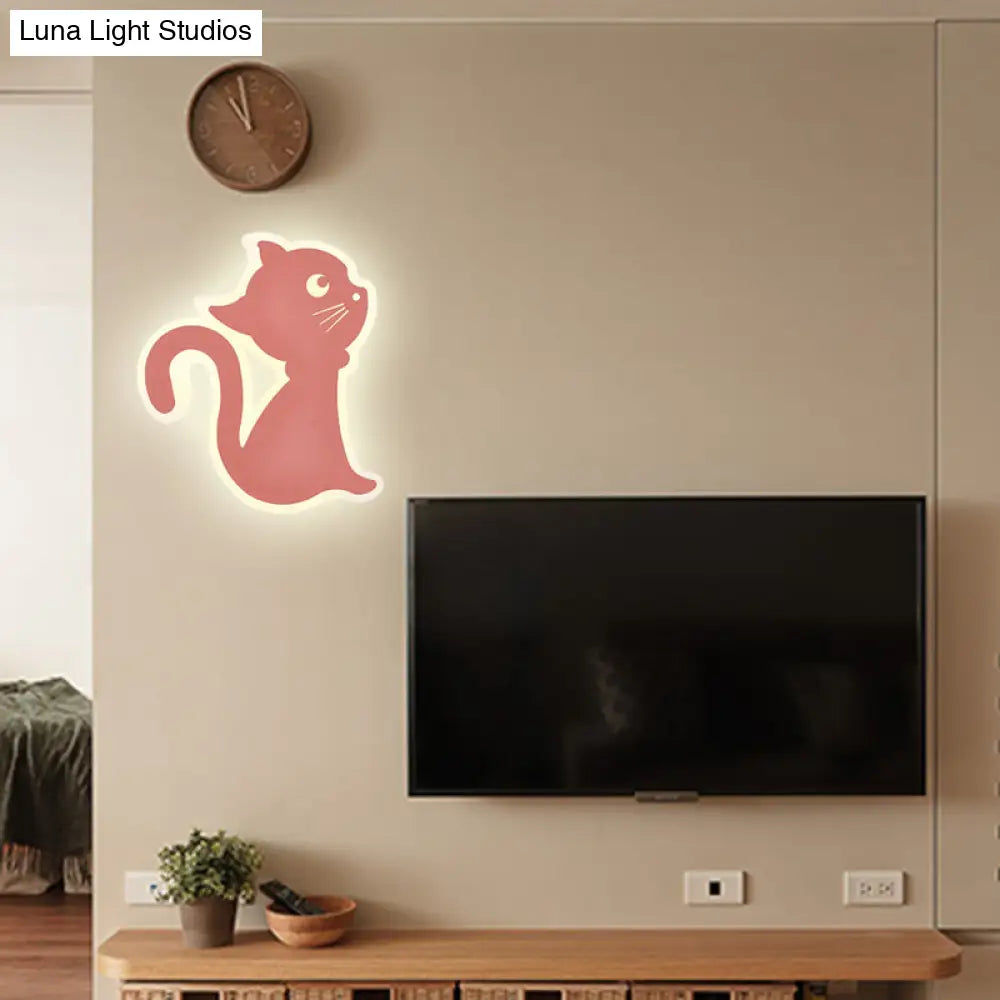 Sleek Metal Kitten Wall Light - Vibrant Macaron Colors For Bedroom Or Kindergarten