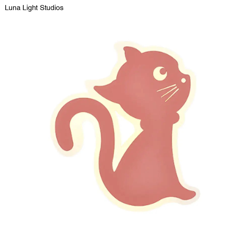 Sleek Metal Kitten Wall Light - Vibrant Macaron Colors For Bedroom Or Kindergarten