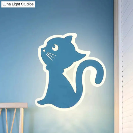 Sleek Metal Kitten Wall Light - Vibrant Macaron Colors For Bedroom Or Kindergarten