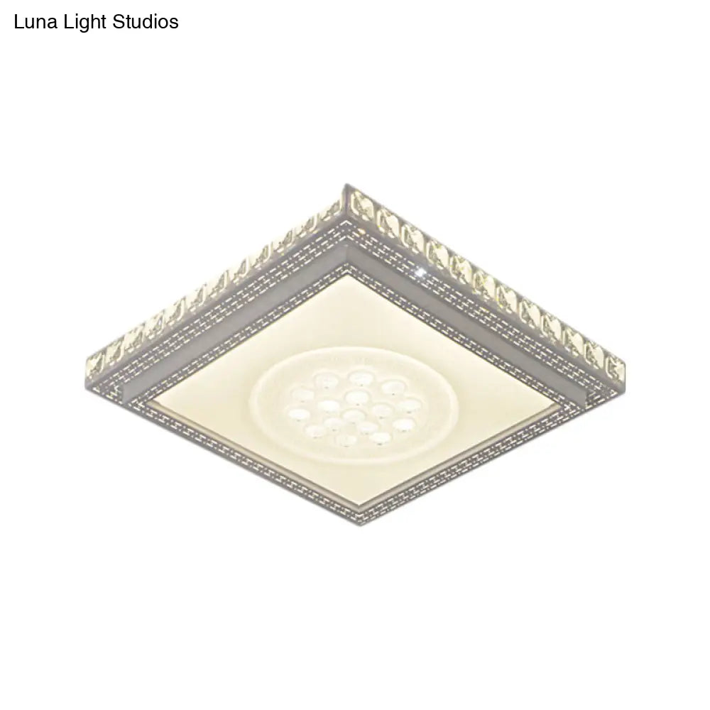 Sleek Metal Led Ceiling Mount Lamp With Crystal Deco - Rectangle/Square Parlor Flush Light