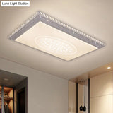 Sleek Metal Led Ceiling Mount Lamp With Crystal Deco - Rectangle/Square Parlor Flush Light