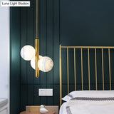 Sleek Minimalist Glass Chandelier - Modern Linear Fixture With 3 Spherical Frosted Lights