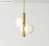 Sleek Minimalist Glass Chandelier - Modern Linear Fixture With 3 Spherical Frosted Lights