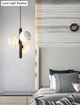 Sleek Minimalist Glass Chandelier - Modern Linear Fixture With 3 Spherical Frosted Lights