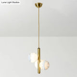 Sleek Minimalist Glass Chandelier - Modern Linear Fixture With 3 Spherical Frosted Lights