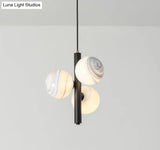Sleek Minimalist Glass Chandelier - Modern Linear Fixture With 3 Spherical Frosted Lights