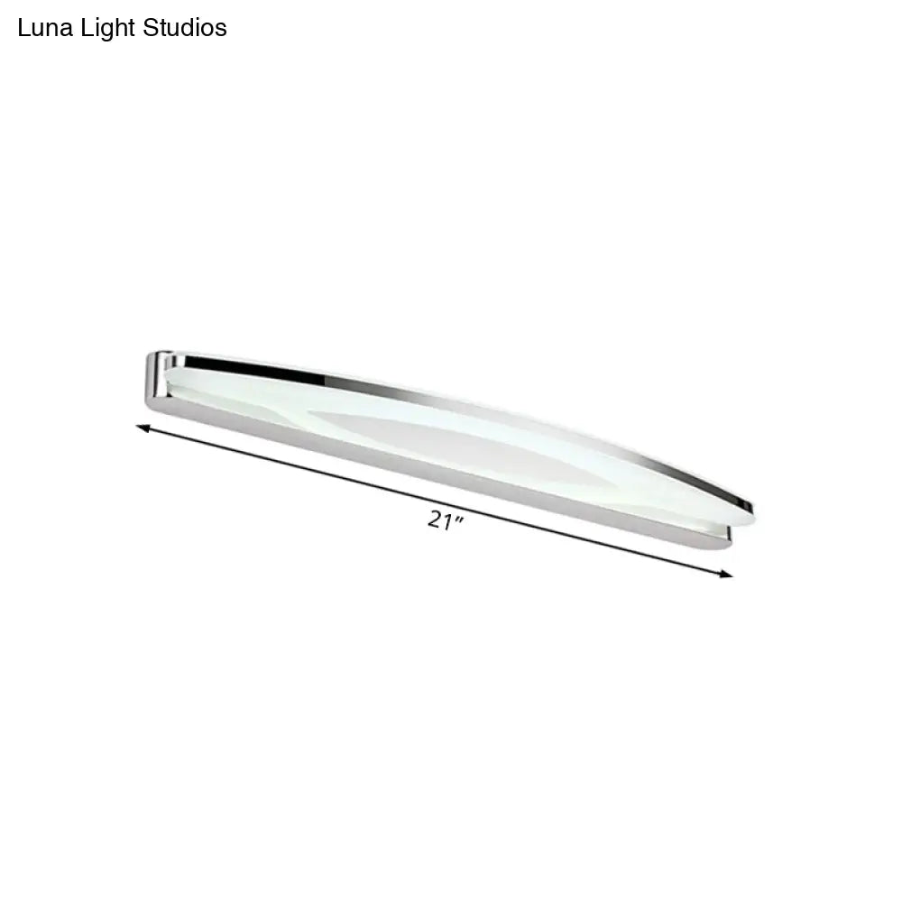Sleek Modern Metal Vanity Lighting: Oval Shade Led Wall Light Sconce In Chrome 15/21 Dia Warm/White