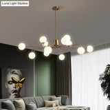 Sleek Modos Chandelier: Simplicity White Glass Ceiling Light With Brass Finish For Living Room