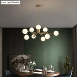 Sleek Modos Chandelier: Simplicity White Glass Ceiling Light With Brass Finish For Living Room